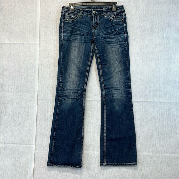 SOUNDGIRL Jeans Women's Size 9 Blue Denim Sequin Embroidered Bootcut Medium Wash - Picture 1 of 14